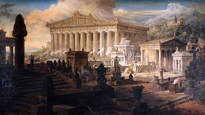 Bild: Joseph Michael Gandy, “A restoration of the Temple of Ceres and other ancient buildings at Eleusis”, 1818, Foto: Sir John Soane’s Museum, London
